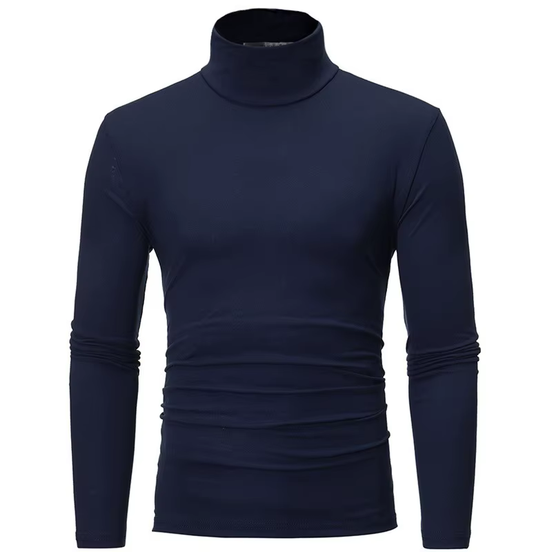 1/2 pièces automne hiver hommes col haut T-shirt coupe ajustée mode haute élastique à manches longue