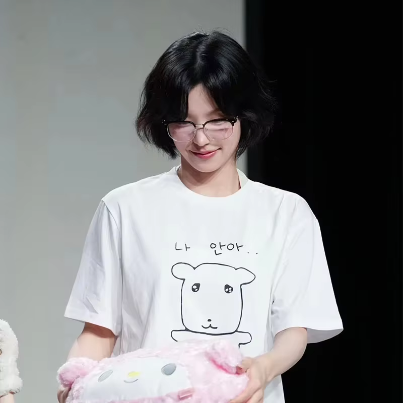 T-shirt mignon à col rond pour femmes, avec motif Harajuku amusant, manches courtes, haut confortabl