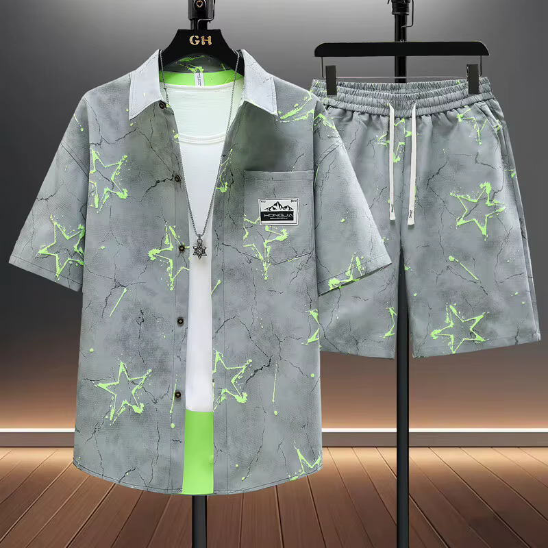 Chemises + shorts 2025 vêtements de sport d'été mode homme manches courtes imprimé ensembles chemise
