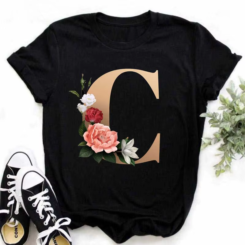 A B C D E Alphabet anglais imprimé T-Shirt femmes nouvel été Couples amoureux femme T-Shirt Harajuku
