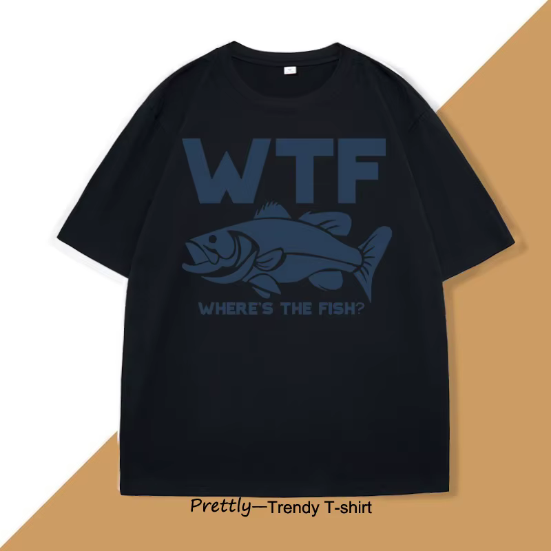 Drôle WTF où est le poisson T-shirt hommes pêche pêcheur T-shirt fête des pères cadeaux décontracté