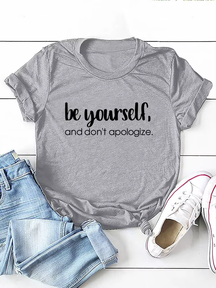 T-shirt manches courtes col rond femme, estival et humoristique, Be ABLE self, Don't Apologize Print