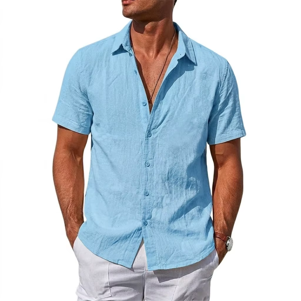 T-shirt à manches courtes pour homme, chemises en coton et lin, t-shirts décontractés, chemises à co
