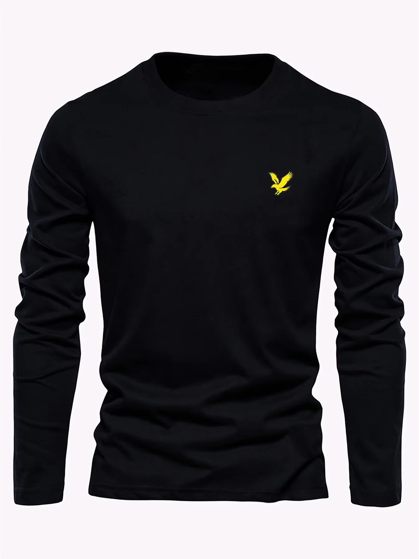 T-shirt à manches longues pour hommes, 100% coton, doux et confortable, avec imprimé aigle jaune, dé