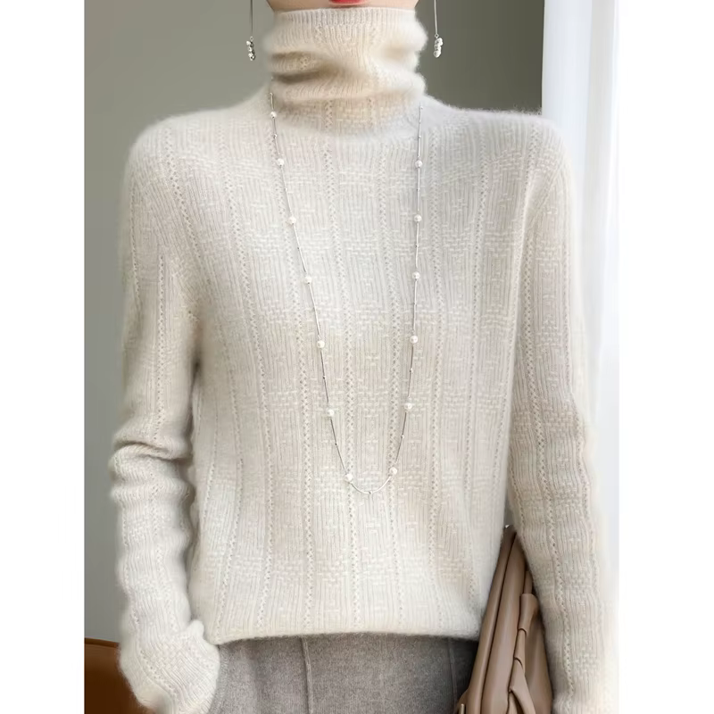 Pull en cachemire à col haut pour femme, pull à manches longues, haut décontracté, laine mérinos, mo