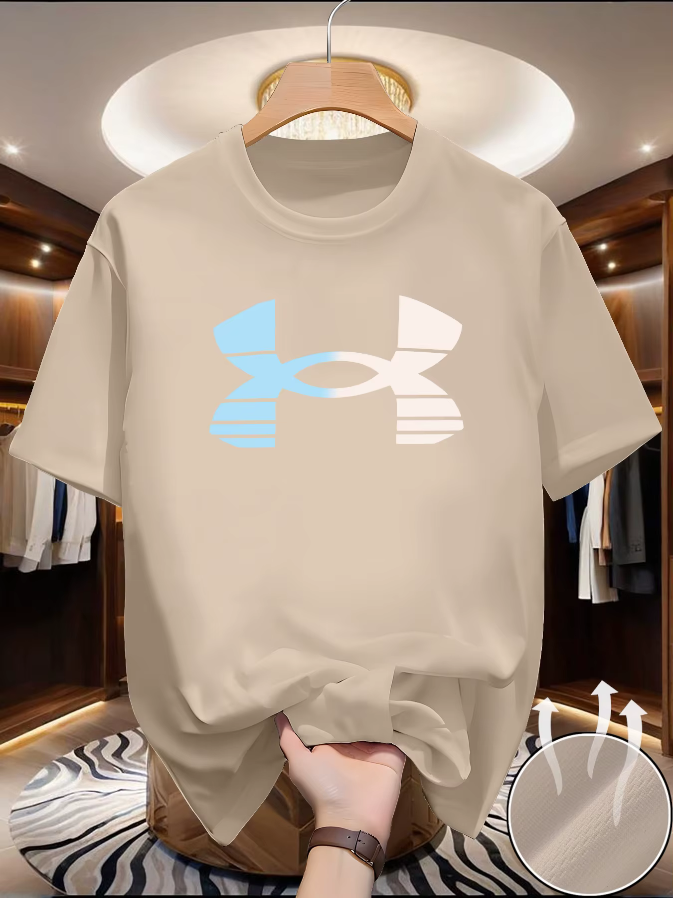 T-shirt d'été pour homme à séchage rapide en maille, motif imprimé tendance, col rond, manches court