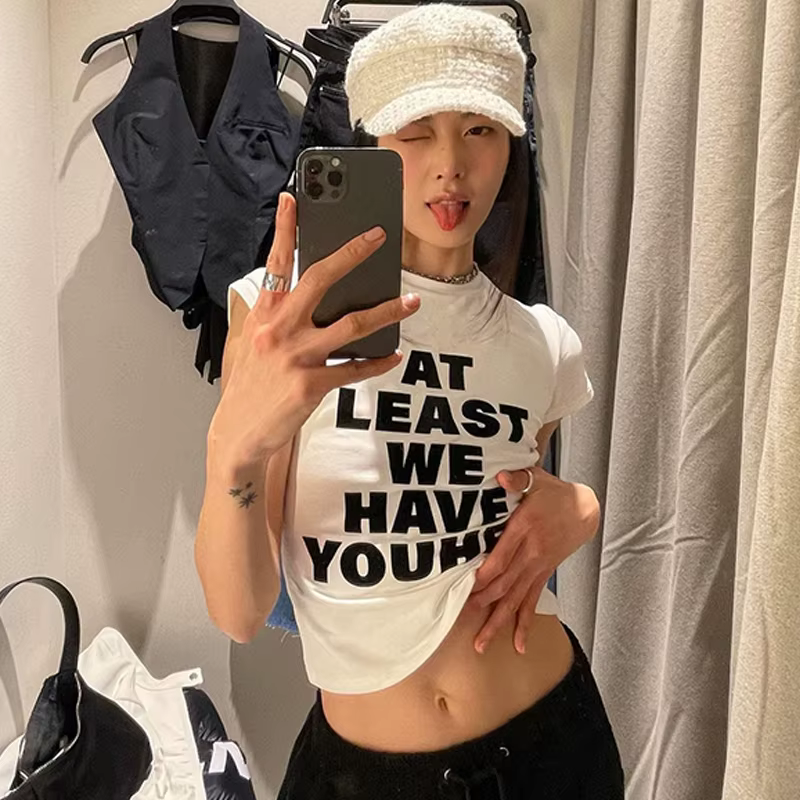 T-Shirt Y2k pour femmes, haut court, lettre des années 2000, Harajuku, mode coréenne, Streetwear, go