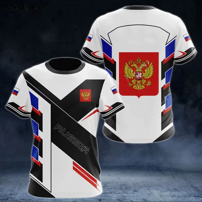 T-Shirt à Manches Courtes pour Homme, Vêtement à Col Ras du Cou, avec Impression Russe Y-3D, à la Mo