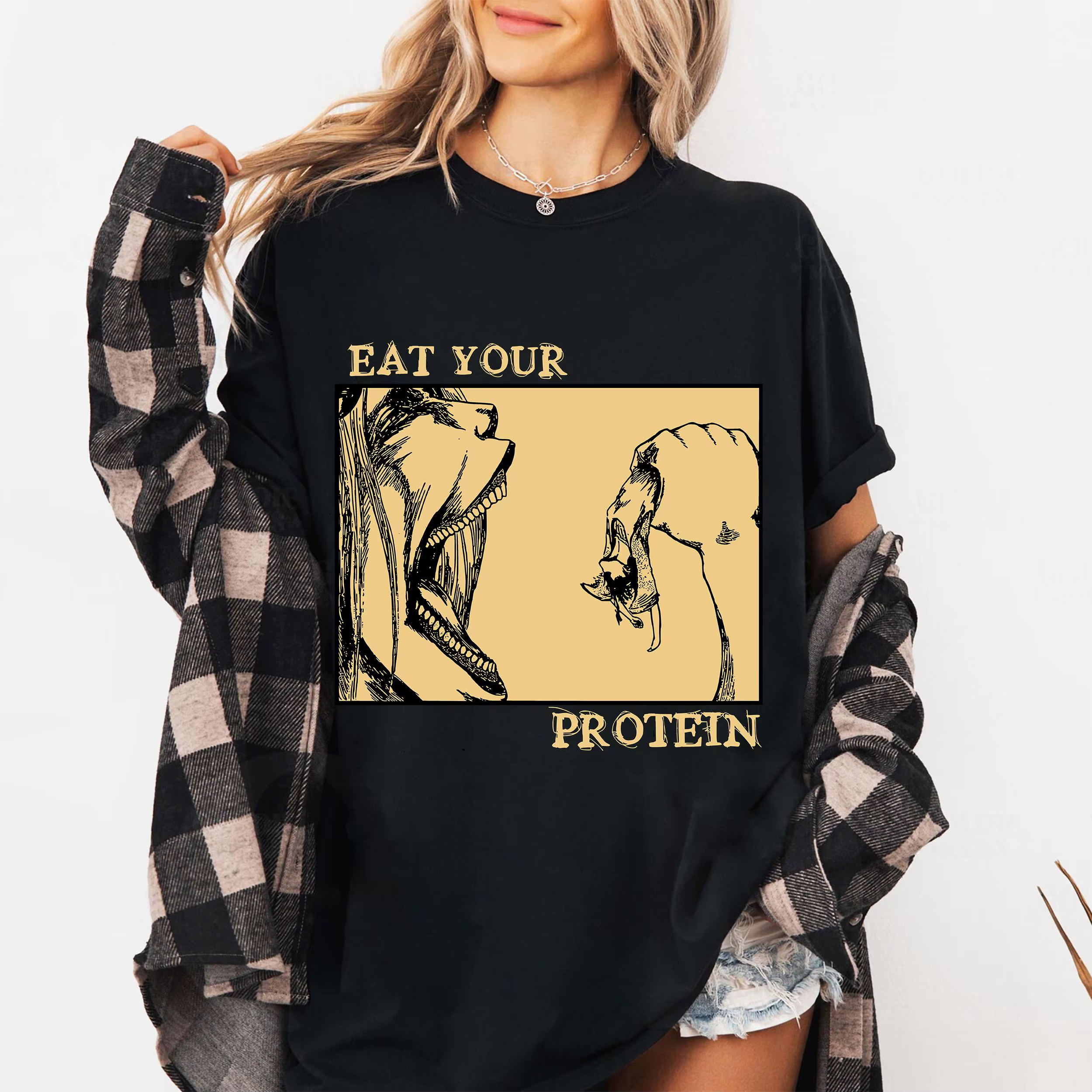 T-shirt Attack On Titan, T-shirt Eat Your Protein, T-shirt graphique Eren Titan, T-shirt d'été ample