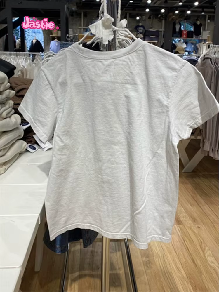 T-shirt Manches Courtes Col Rond en Coton Doux pour Femme, Streetwear Décontracté Vintage Y2k, Été 2