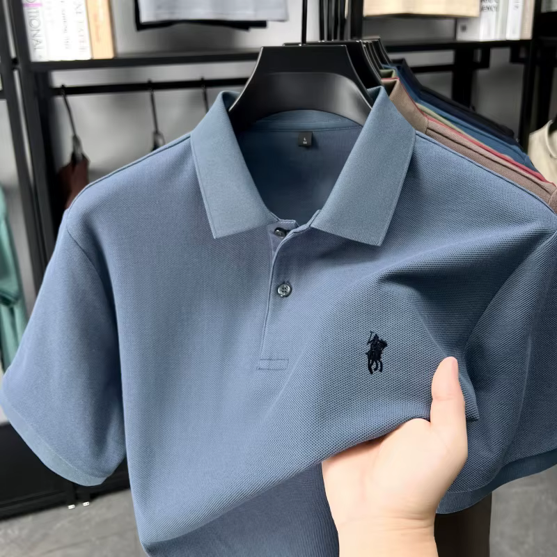 Designer marque 100% coton manches courtes polo chemise de luxe mode pony broderie hommes affaires l