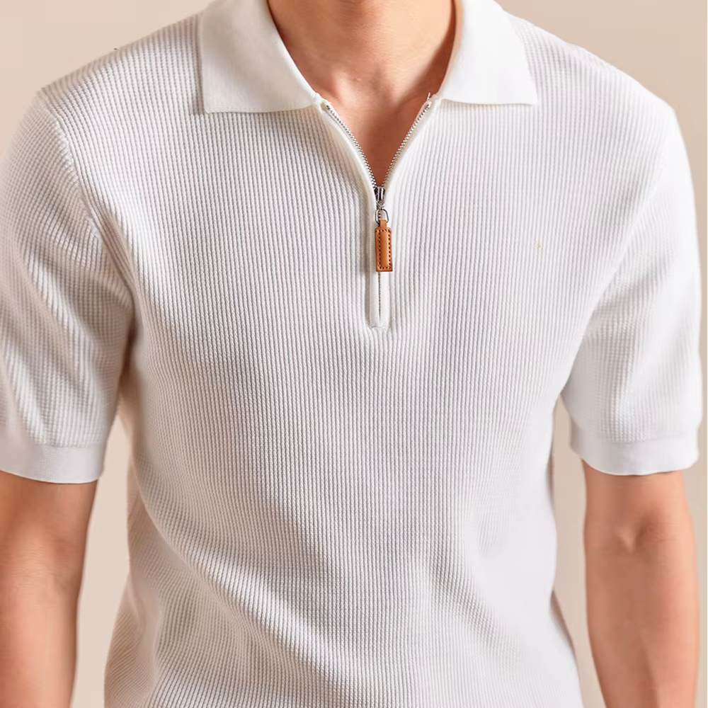 Lyocell mélange tricoté Polo hommes à manches courtes fermeture éclair revers décontracté demi manch