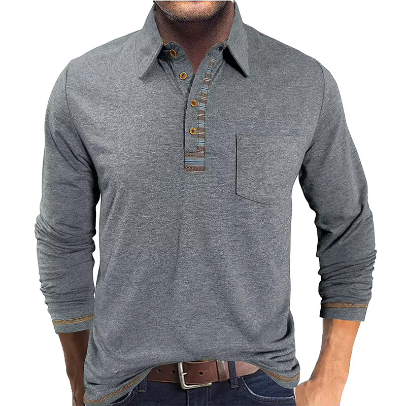 POLO à manches longues en coton coloré pour hommes européens et américains, revers boutonné, décontr