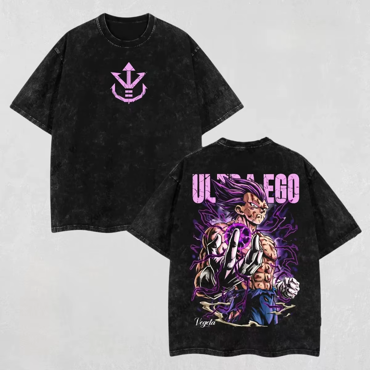 T-shirt unisexe Dragon Ball 100 % coton, motif rétro vintage Vegeta Ultra Ego, délavé à l'acide, man