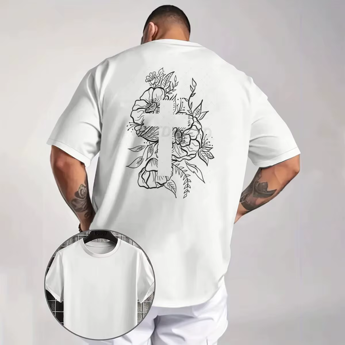 T-shirts graphiques à motif croix florale chrétienne pour hommes et femmes, haut confortable pour ho