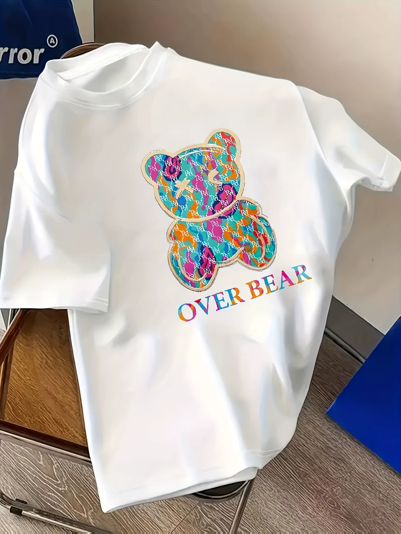 T-shirt pour homme en coton 100% doux de qualité supérieure avec imprimé ours graffiti coloré "Over 