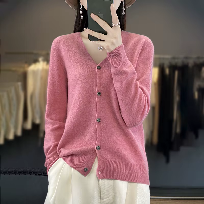 100% laine mérinos pull automne hiver femmes nouveau col rond solide tricoté Cardigan décontracté ca
