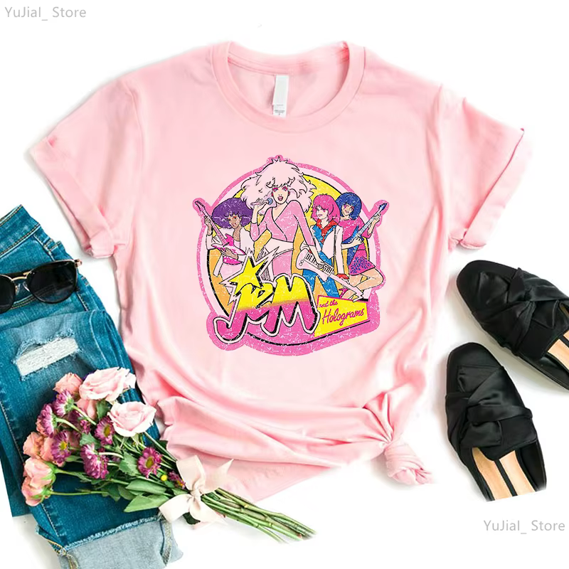 Jem et les hologrammes graphique imprimé T-Shirt filles été hauts à la mode T-Shirt femmes gris/vert
