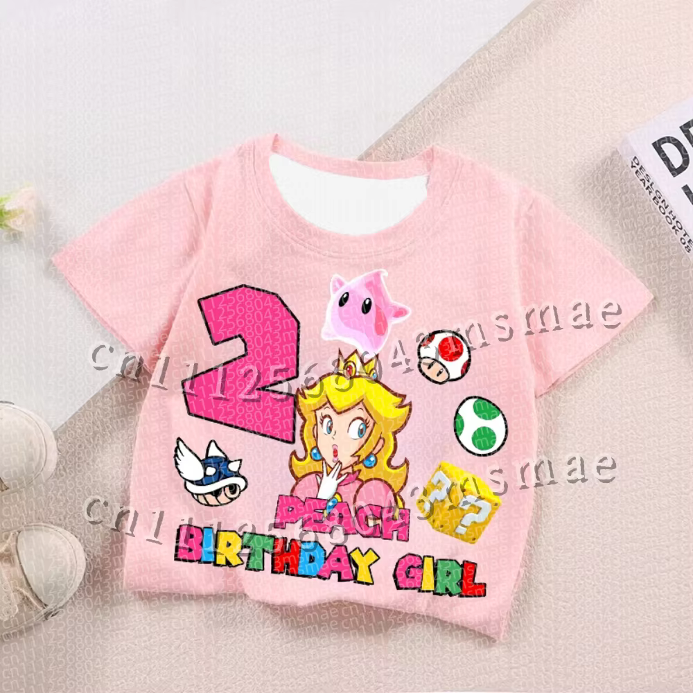 Nouveau T-shirt imprimé Super Mario 2026 pour garçons et filles, avec numéro d'anniversaire, idéal p