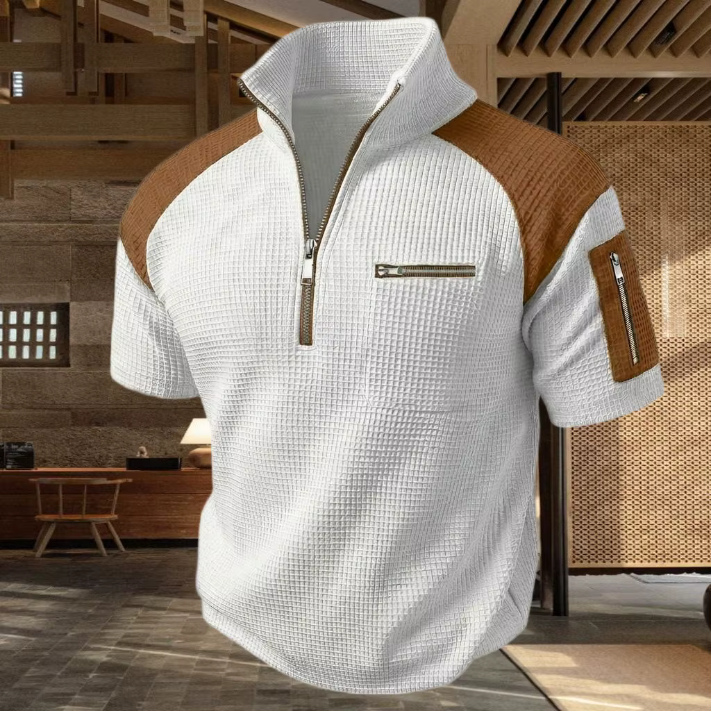 Polo pour homme avec fermetures éclair sur les bras et la poitrine pour un design coloré, haut décon