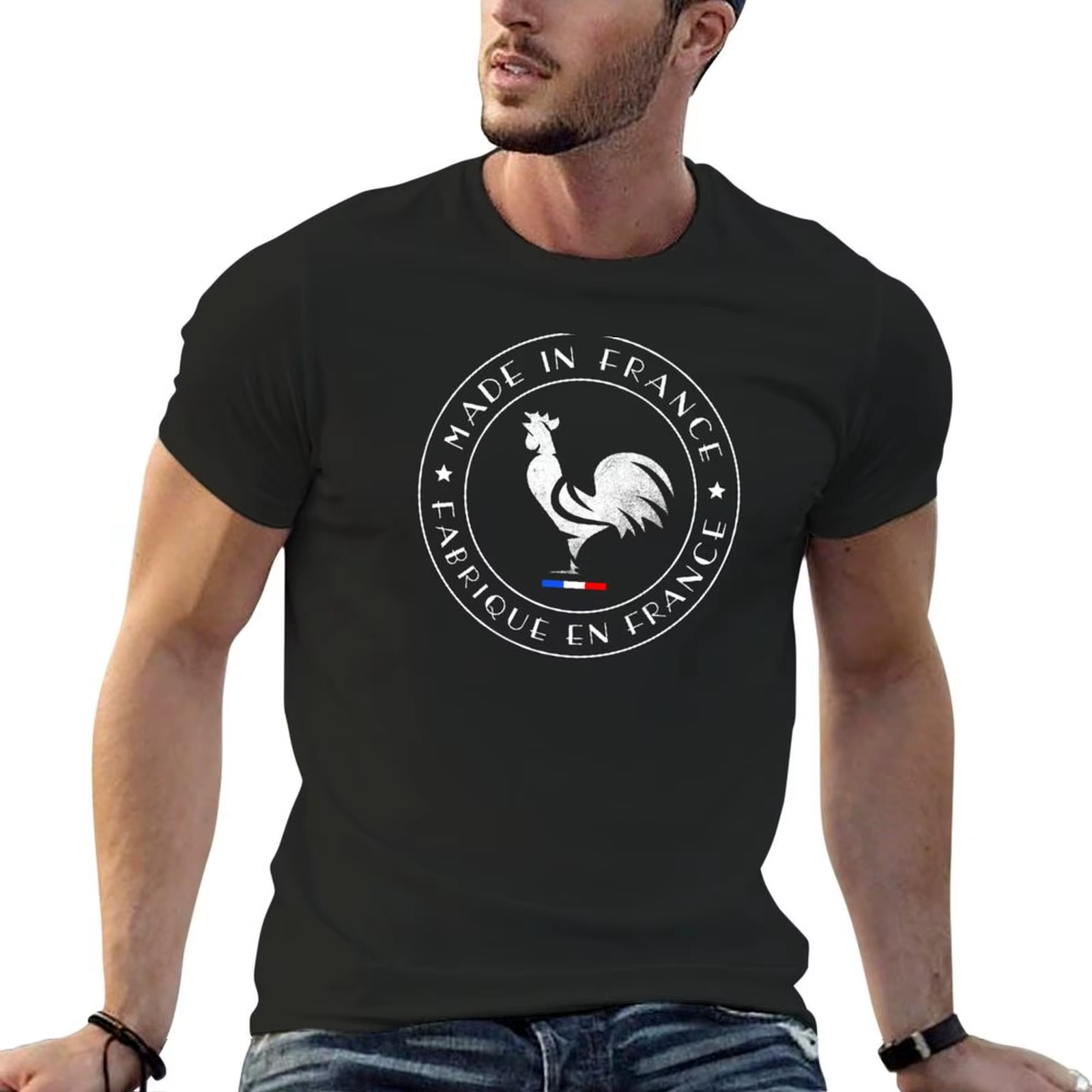 T-shirt Coq Gaufré Deux Étoiles pour Homme, Haut d'Été Graphique Sublime, Vêtements en Coton, Grande