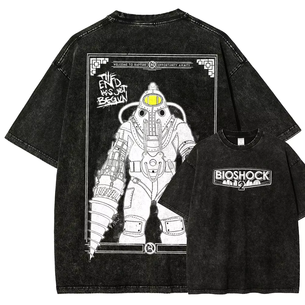 T-shirt imprimé graphique rétro classique de jeu de tir Bioshock, pour hommes et femmes, nouveau sty