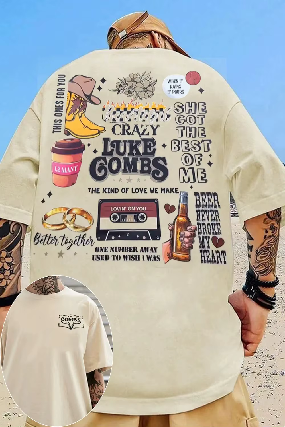T-shirt graphique rétro 2026 Luke Combs pour hommes et femmes, en coton, décontracté, à manches cour