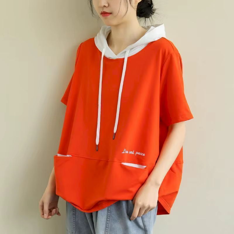 T-shirt ample et décontracté à manches courtes pour femmes, 100% coton, mode d'été, capuche, littéra