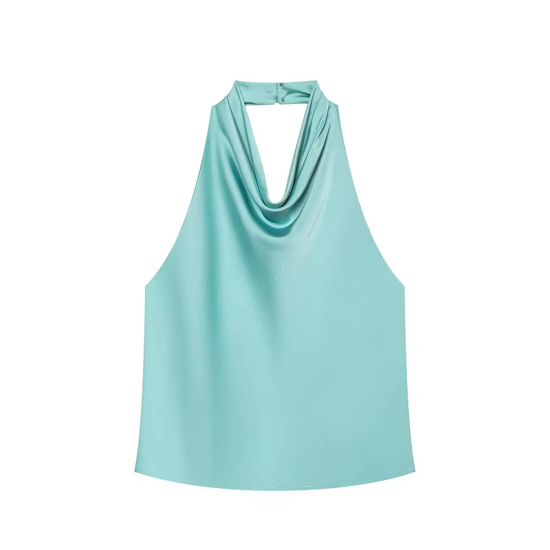 MUJER Satin haut à licou femme 2026 Sexy dos nu hauts pour femmes Camisole épaules nues haut d'été f