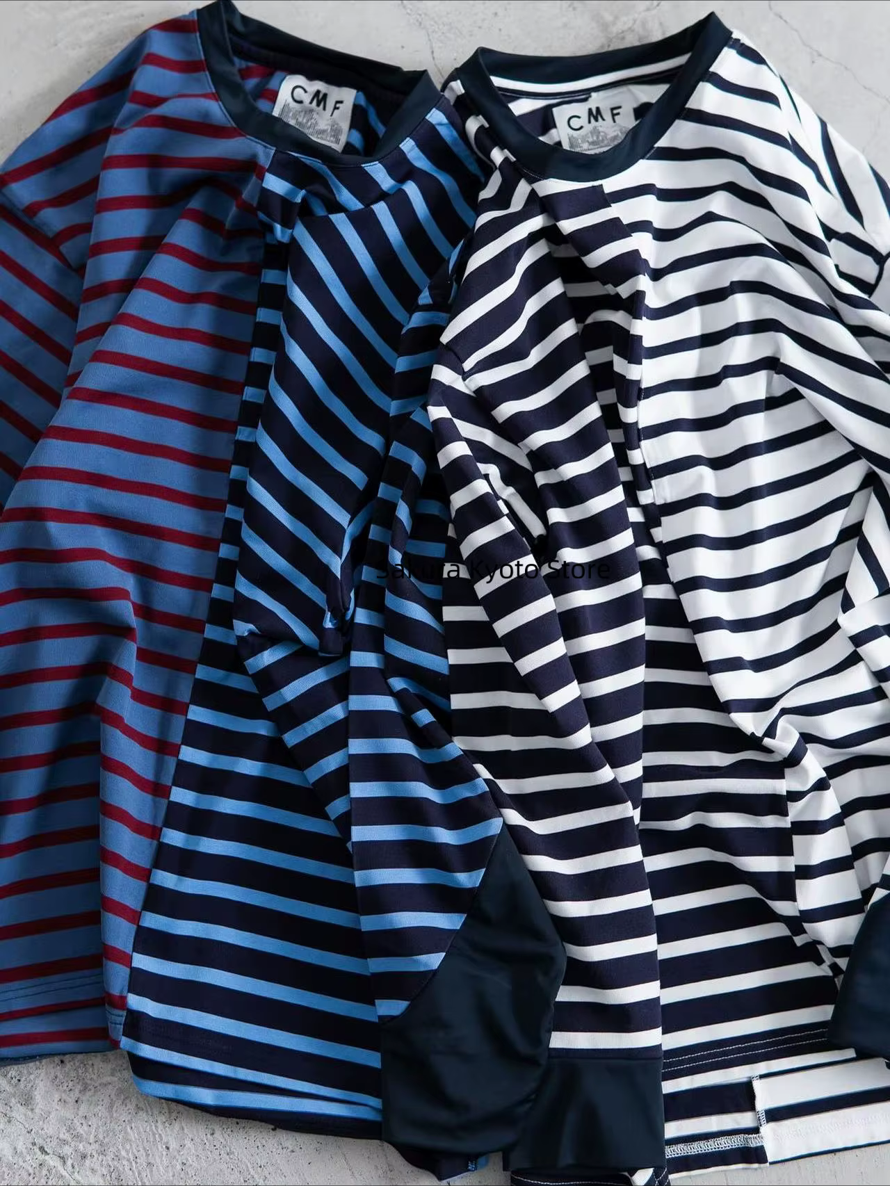CMF 24SS OUTDOOR T-shirt ample à manches longues rayé patchwork fonctionnel