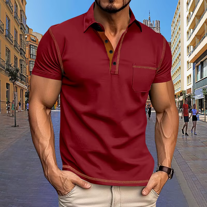 Polo décontracté à manches courtes pour hommes, haut à revers de poche, mode européenne et américain