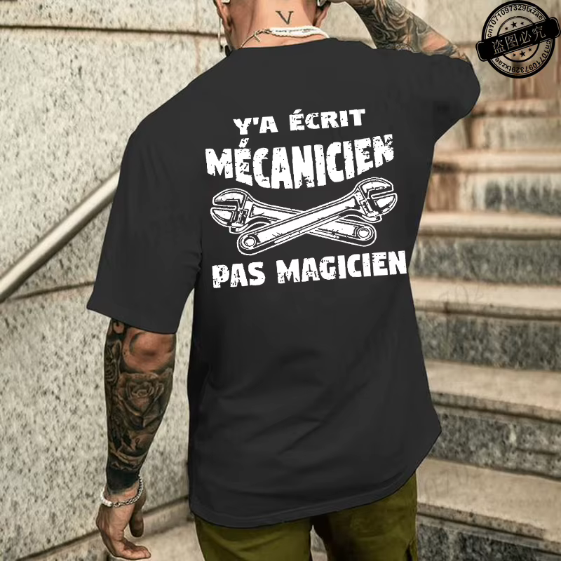 T-shirt d'été pour homme avec impression amusante de mécanicien, col rond ample, manches courtes, dé