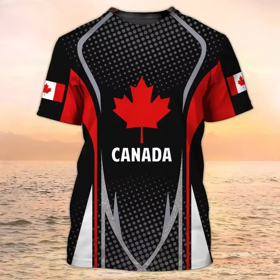 T-shirt imprimé drapeau du Canada feuille d'érable pour hommes et femmes, mode sport streetwear, t-s