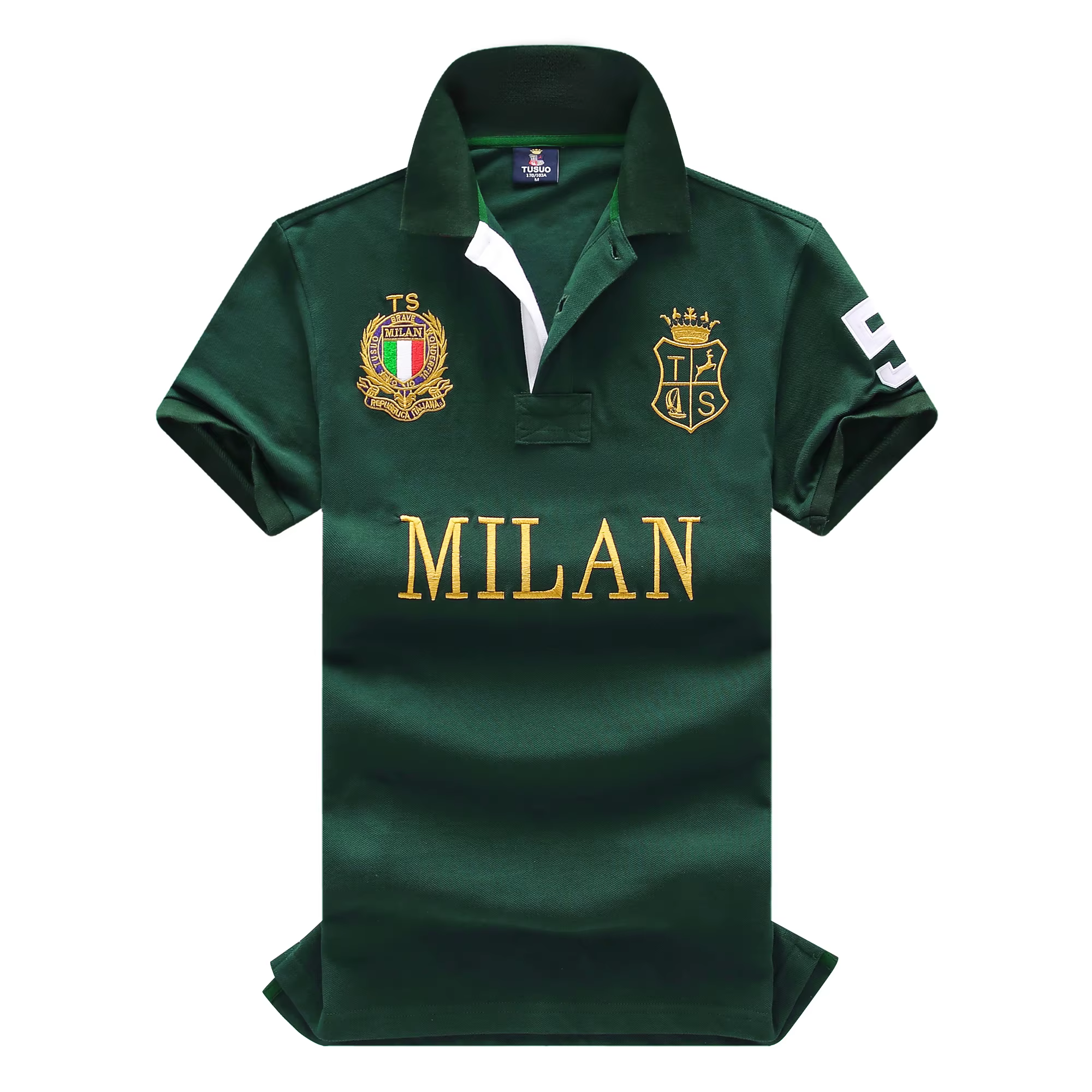 Polo en coton de haute qualité pour hommes, vert italien, symbole brodé «MILAN», loisirs, sport, cad