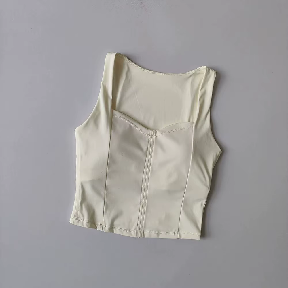 Débardeur de yoga pour femme, col en V carré, gilet d'entraînement amincissant, rembourrage amovible