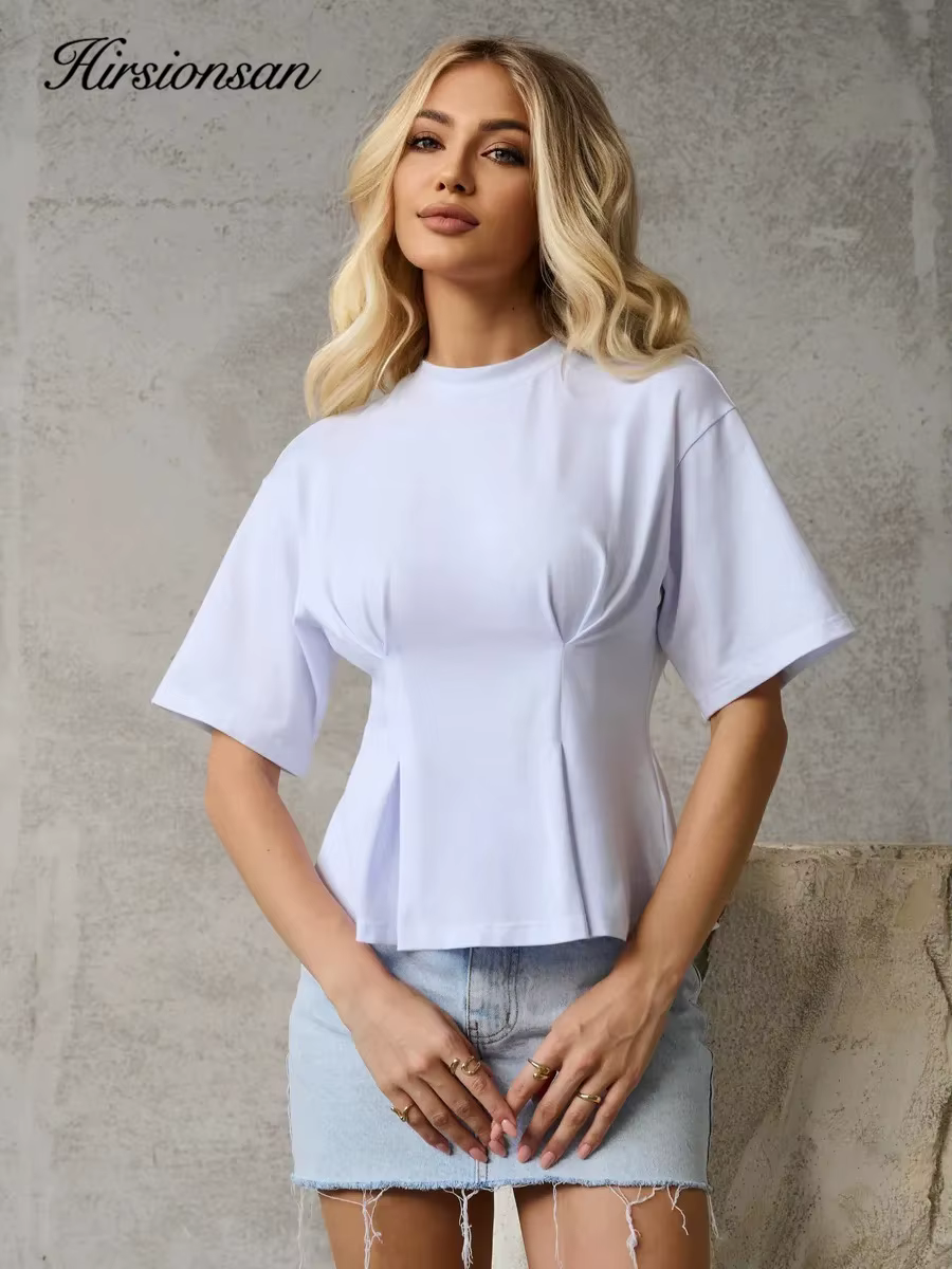 Hirsionsan T-shirt en coton élégant pour femme, collection été 2026, coupe oversize, basique, décont