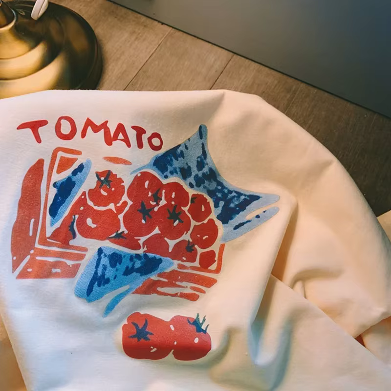 T-Shirt manches courtes femme, Vintage, Style tomate, imprimé soleil et mains, décontracté, ample, e