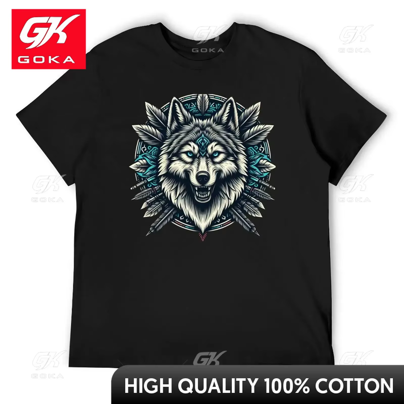T-shirt à motif tête de loup, personnalisable, uni, vintage, pour hommes, avec motifs graphiques mig