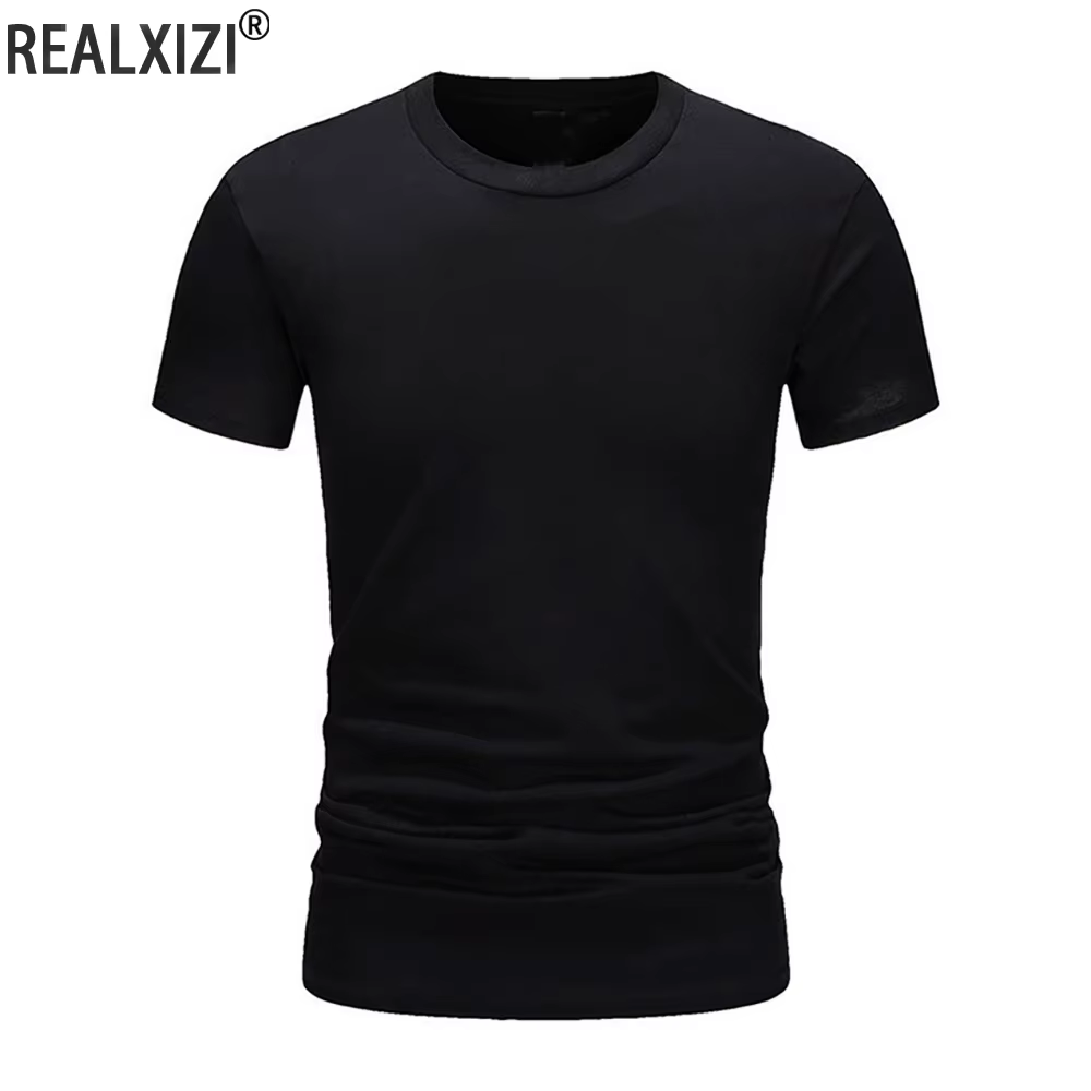 T-shirt d'été en coton pour hommes, Slim, noir, manches courtes, confortable, décontracté, col rond,