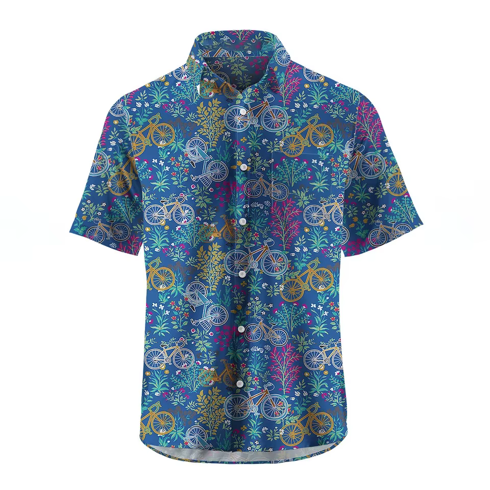 Chemise homme manches courtes Plaid vélo imprimé bouton chemise été plage chemise Camping chemise ho