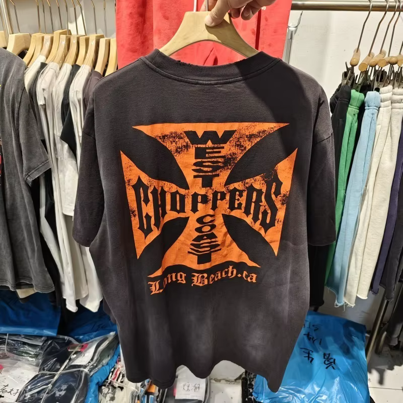 Été Vintage West Coast Choppers Imprimé Lavage T-Shirt Femmes Coton Respirant Rétro Biker Style Coup