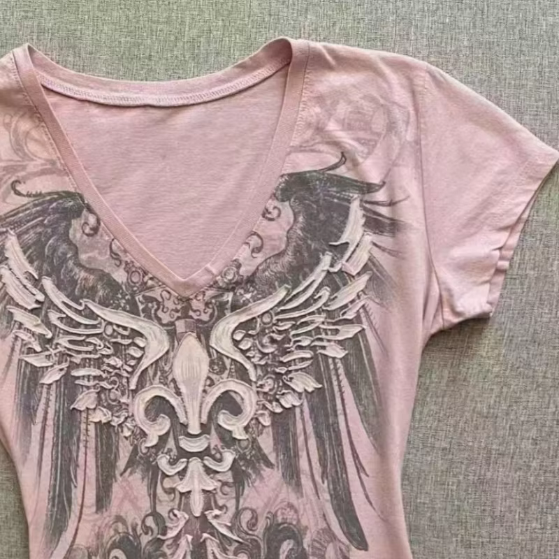 American Street Hottie T-shirt Vintage col en v T-shirt années 2000 Y2K esthétique graphique imprimé