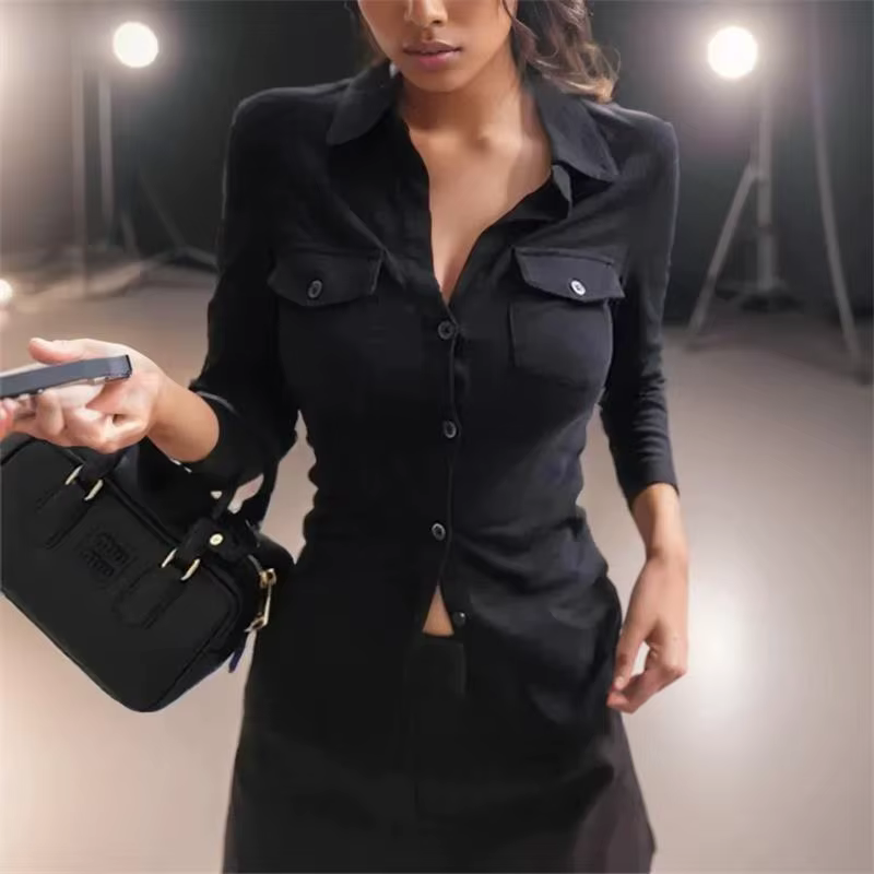 Chemises noires femme élégante mode Streetwear femme mince Blouse printemps été mince Y2K décontract