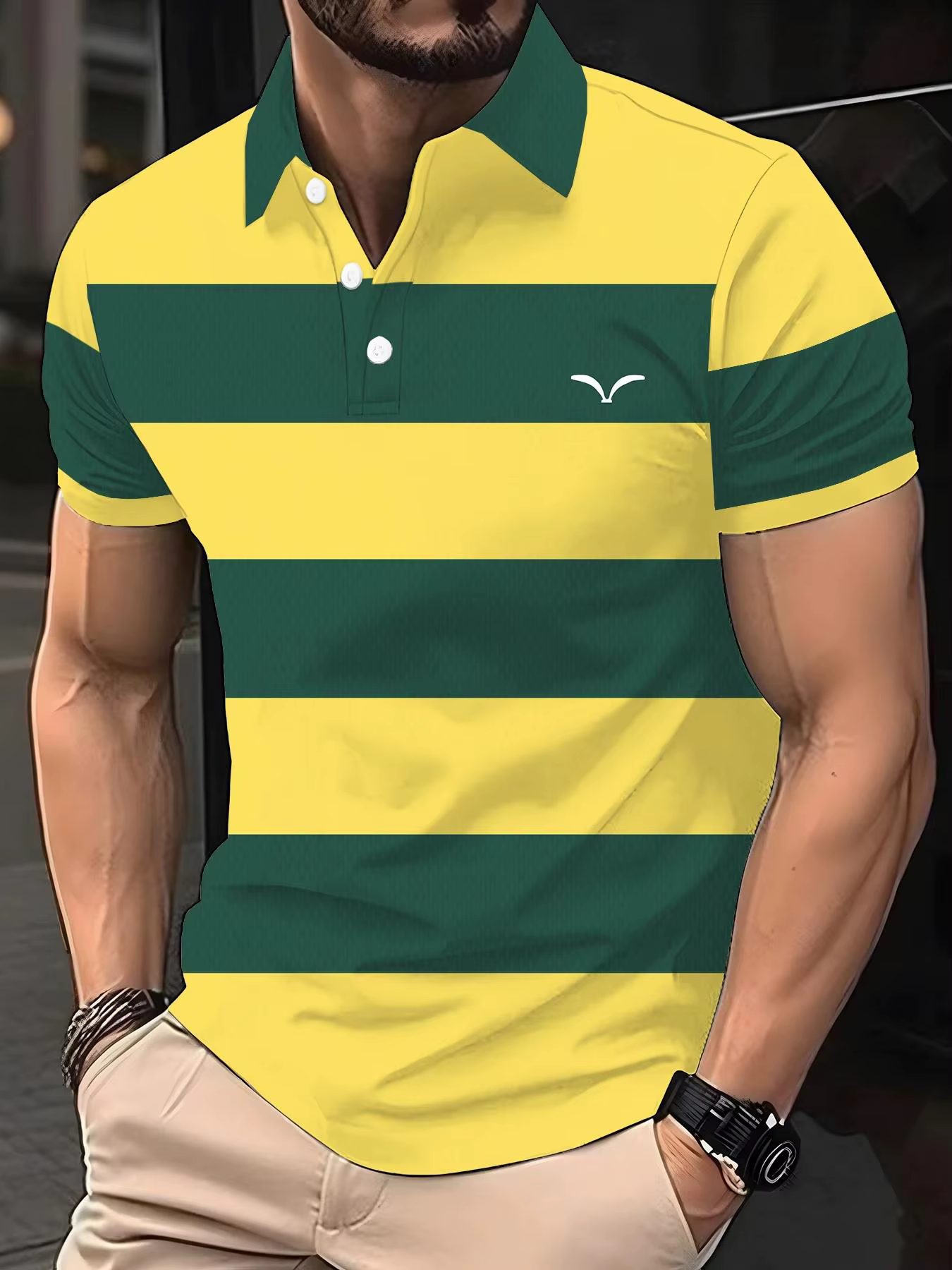 Chemise polo rayée Harajuku à manches courtes, polo décontracté à col, t-shirt de sport imprimé déco