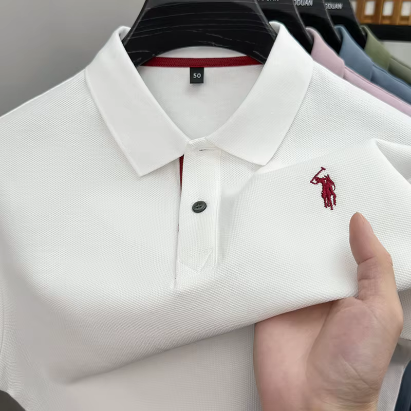 Marque de luxe 100% coton manches courtes polo shirt été nouvelles tendances poney exquis brodé t - 