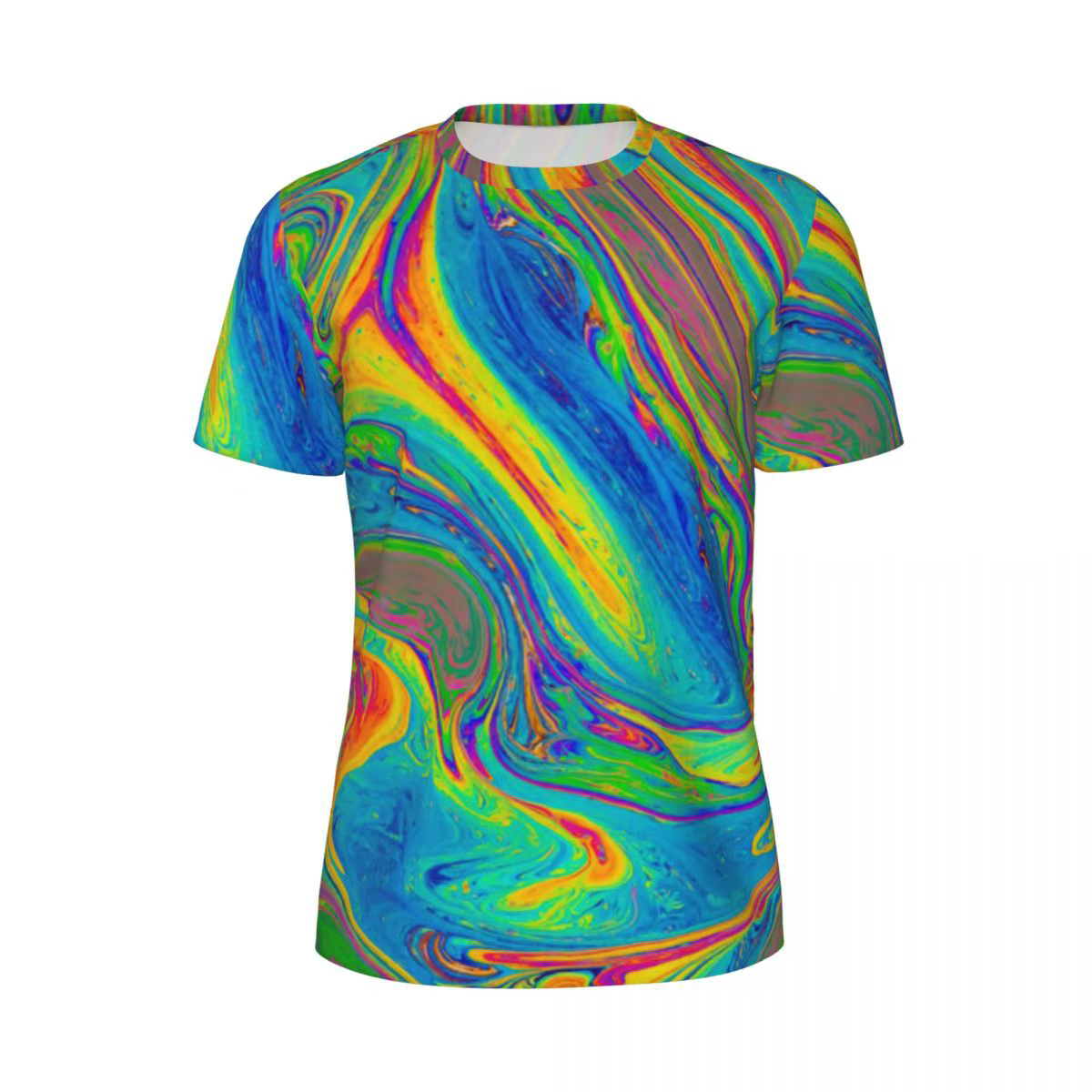 T-Shirt peinture néon imprimé marbre coloré mode course t-shirts à manches courtes hauts confortable