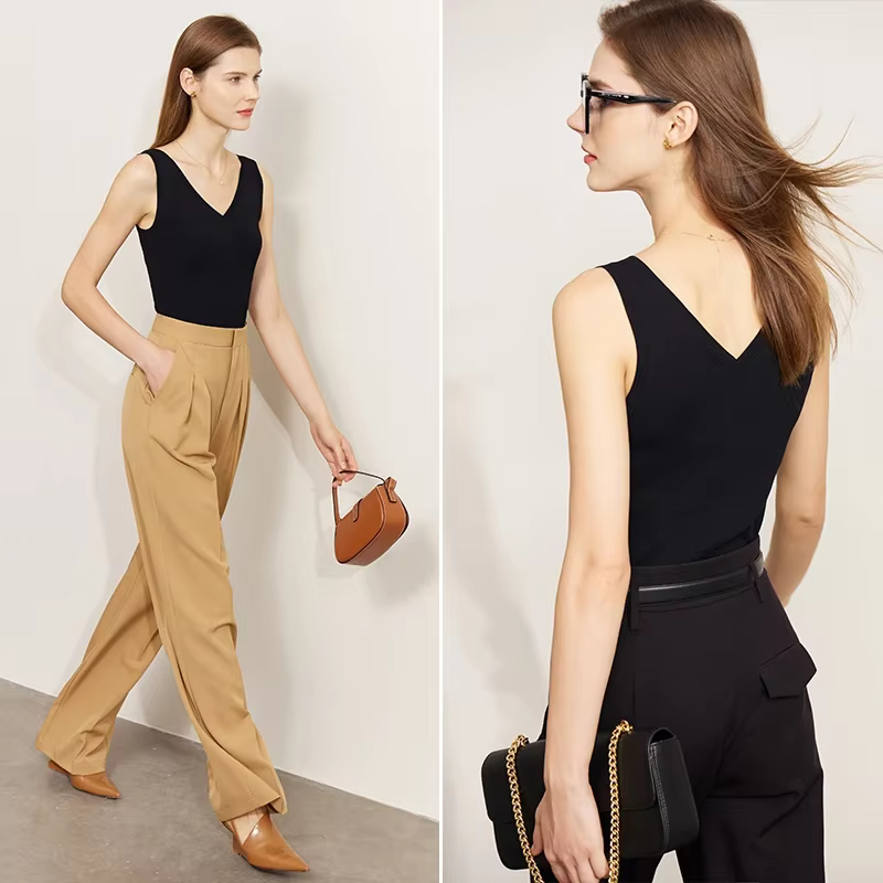 AMII minimalisme débardeur pour femmes 2025 été nouveau polyvalent col en v ajustement tricoté gilet