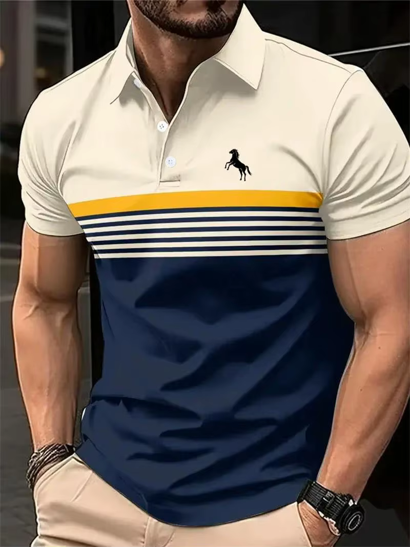 Chemises polo à rayures simples pour hommes, tendance estivale, chemises polo imprimées en 3D person