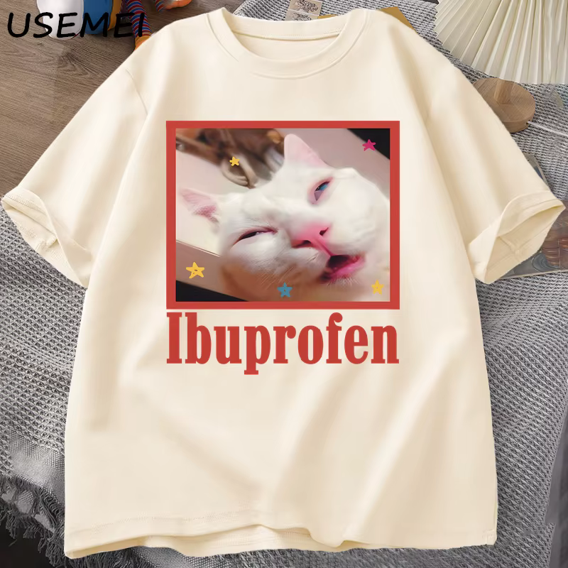Ibuprofen chat Meme T-Shirt drôle chat graphique T-Shirt mignon chat amant coton T-Shirt décontracté