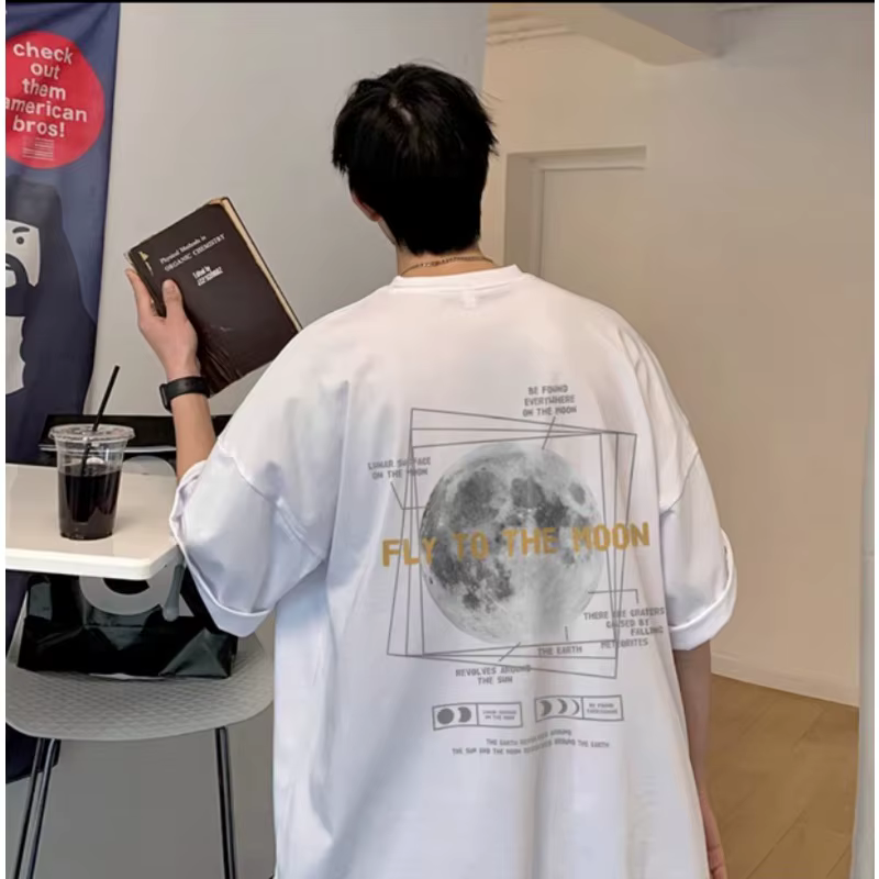 T-shirt à motif de lune, Style coréen, sensation paresseuse, 30kg à 120kg, haut basique quotidien, c